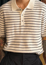 Loose-fitting striped collar short sleeve 3COLOR
