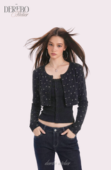 Line Charcoal Cardigan Two-piece Top