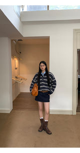Rugby striped loose fit collar knitwear