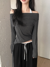 Eden Off Shoulder Boat Neck Halter T-shirt (3color)