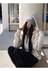 Niche Wide Hooded Wool Zip-Up Knitwear
