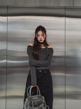 [Muffler set] レイオフショルダーストライプロングスリーブ
