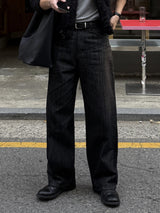 Slub strip denim pants