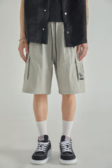 LOGO POINT NYLON CARGO HALF PANTS - LIGHT GRAY
