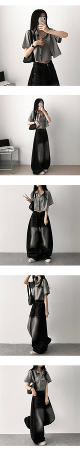 Rmin Side Pintuck Summer Long Pants Denim Wide Pants [Choose short and long]