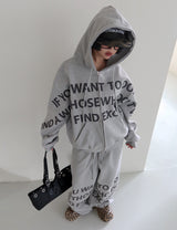 [UNISEX] ワンツーレタリングオーバーサイズフィットフーディドジップアップジャケット