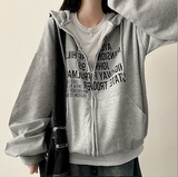 Lantic Lettering Boxy Fit Two Way Hooded Zip-Up