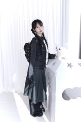 star pattern denim pocket backpack