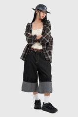 Patched Bermuda Roll-up Denim