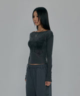 CORSET SHEER LONG SLEEVE_CHARCOAL