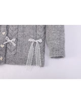 Dearlin Lace Oversized V-Neck Knit Cardigan Gray