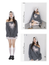 ローズエンジェルオーバーサイズフィットオフショルダーロングスリーブTシャツ
