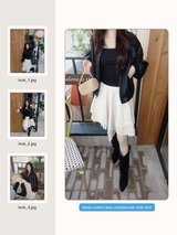 Deep cotton lace unbalanced midi skirt