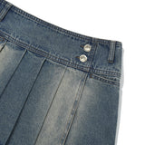 LOW-WAIST UNBLUELNCE DENIM PLEATS MINI SKIRT [BLUE]