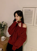 Laura Twist Loose V-neck Wool Knit +Tie Set (6color)