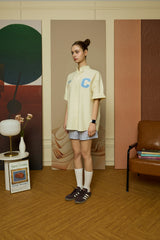 スカイブルーCパッチイエローオックスフォードショートスリーブシャツ [Unisex]