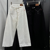 Stitch back strap wide denim pants(2color)