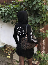 Star lettering sleeve hoodie