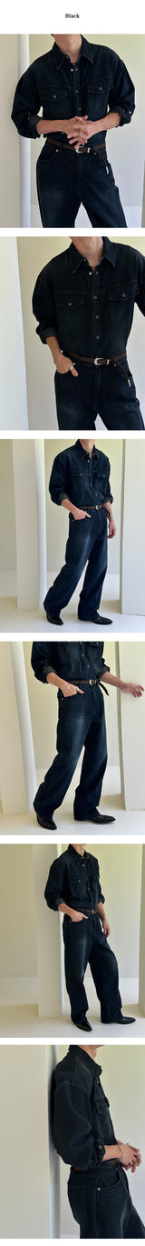 [SET UP가능] Saints semi wide denim pants(2color)
