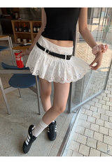 パンチングベルトホワイトAラインスカート(including belt)