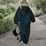 VINTAGE PIGMENT DYING HOODED ZIP UP DARK GRAY