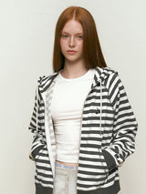 STRIPE HOODIE ZIP UP [KHAKI]