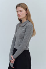 LOGO MIX UNBALANCE HALF ZIP-UP TOP - GRAY