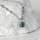 SV925-zirconia one point chain necklace_ICE AQUA