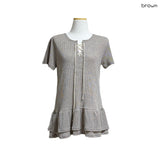 (2color) Eyelet Frill Tiered Rib Short Sleeve Tee