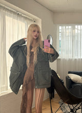 Khaki Oversized Denim Field Jacket