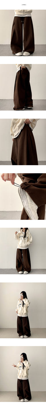 Rogle washed-out banding side pin tuck cotton wide pants