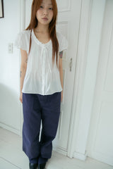 pin shirring puff half blouse(2colors)