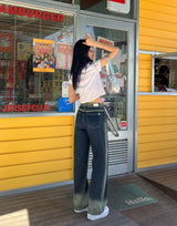 グリーナリーカラースプレーダイドワイドデニムパンツ code 21017