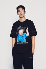 24FW カウボーイレタリングベビーフェイス半袖Ｔシャツ ブラック