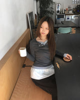 レイヤードボタンTシャツ