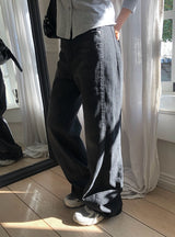 トックスウォッシュ加工カットワイドデニムパンツ