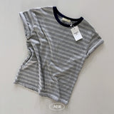 メスリットラウンドネックストリッピードベーシックフィットショーツスリーブTシャツ3カラーズ
