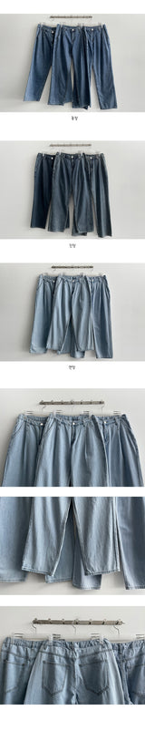 [Short, Basic, Long] [S–3XL] [Summer Long Pants!] Back-banding Purin Semi-Wide Pin Tuck Denim Pants