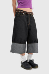Patched Bermuda Roll-up Denim