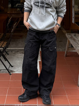 Twill curved wide cargo pants