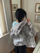 Bijoupe Loose-Fit Summer Check Hood Shirt