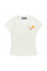3D ヤーンフラワーVネックTシャツ