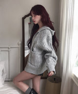 [wool30%] ウッズケーブル ツーウェイニット フード付きジップアップ