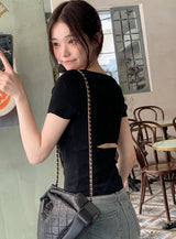 #Back Slit Square Short Sleeve Knit + Scrunchie Set (5color)