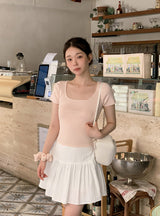 #Back Slit Square Short Sleeve Knit + Scrunchie Set (5color)