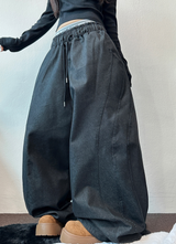 OVER BALLOON CURVE DENIM LONG PANTS 🖤💙2COLOR
