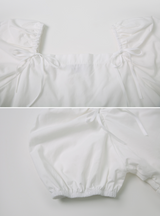 Square Puff Ribbon Short Sleeve Blouse (2color)