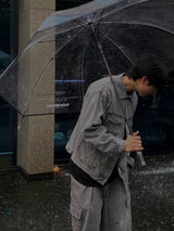 Balloon pintuck wide banding denim pants 3C