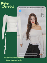 off-shoulder lace strap long-sleeve t-shirt