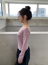 Domas Off-Shoulder Boat Neck Long Sleeve T-Shirt